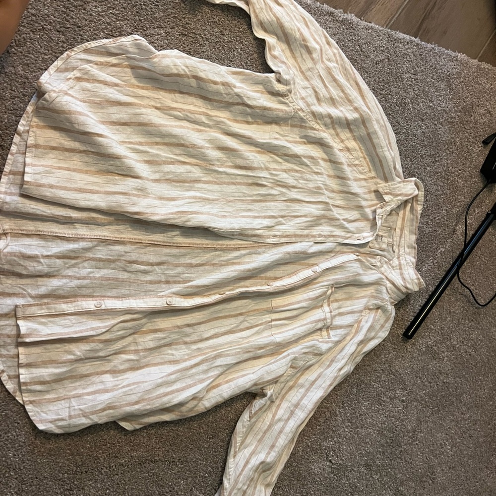 Aerie Cream and Tan Striped Shirt